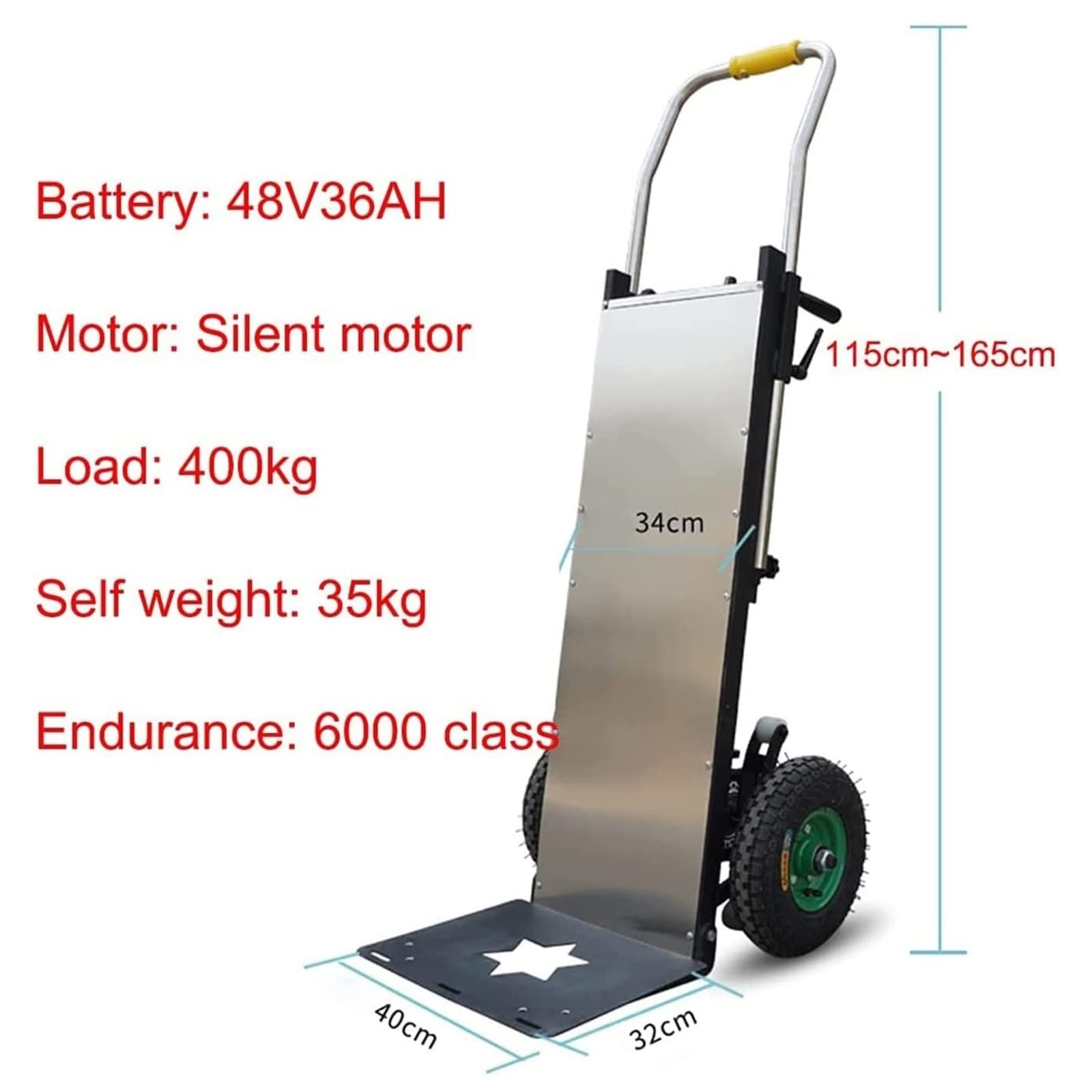 Carrello elettrico per sacchi per impieghi gravosi Carrello a mano salvalavoro, scale e discesa con carico di 200 kg, carrello con batteria rimovibile da 48 V/32 Ah (dimensioni: modello pieg