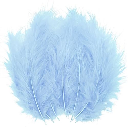 Miniatura 1 de 100 plumas de marabú de pavo mullidas azul claro de 4 a 6 pulgadas para manualidades, atrapasueños, flecos, plumas de colores, material de atado de