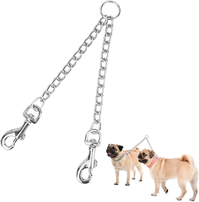 Guia Dupla para Cães com Corrente de Liga Cromada Hypeety, S