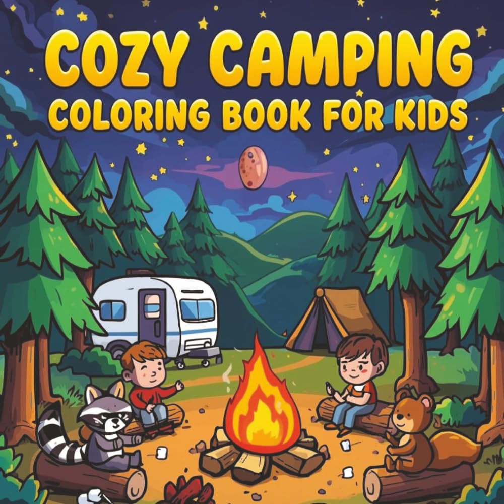 Cozy Camping Coloring Book for Kids: Fun Forest Scenes, Cute Animals, Campfires & Outdoor Adventures for Happy Little Campers (Ages 4–8)