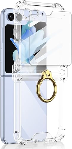 SZHAIYU Funda protectora a prueba de golpes para Samsung Galaxy Z Flip 5 5G con anillo transparente, función atril Flip5, protección de bisagra de