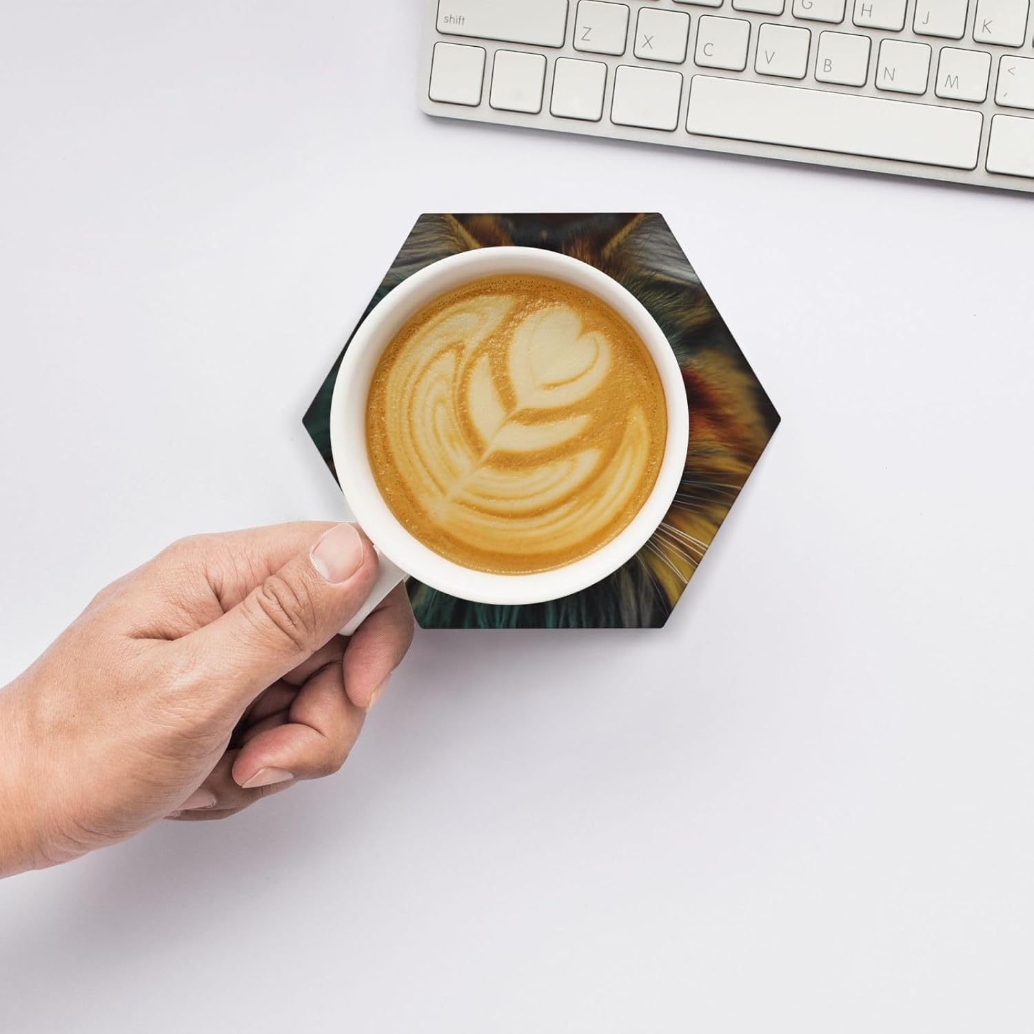 (cat) Ceramic Coasters Set of 6 with Holder Non-Slip Hexagon Coffee Coasters for for Cup Mug Drink Patio Coffee Table Decor, Christmas Coasters Home Bar Supplies