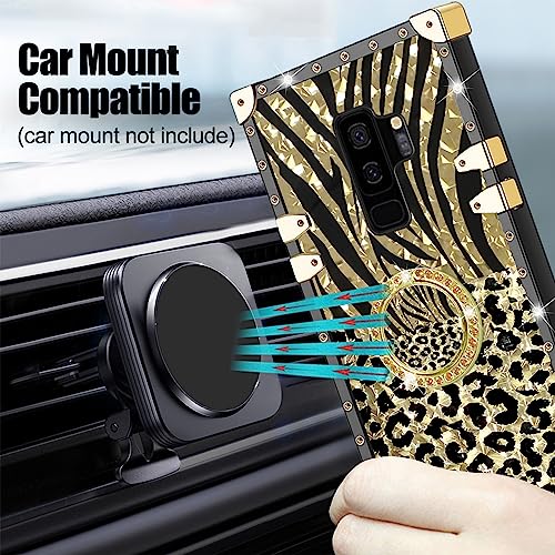 Image of for Samsung Galaxy S9 Plus Phone Case with Ring Kickstand Retro Elegant Luxury Leopard Cheetah Print Design Gold Full Protection Cover for Girls Women