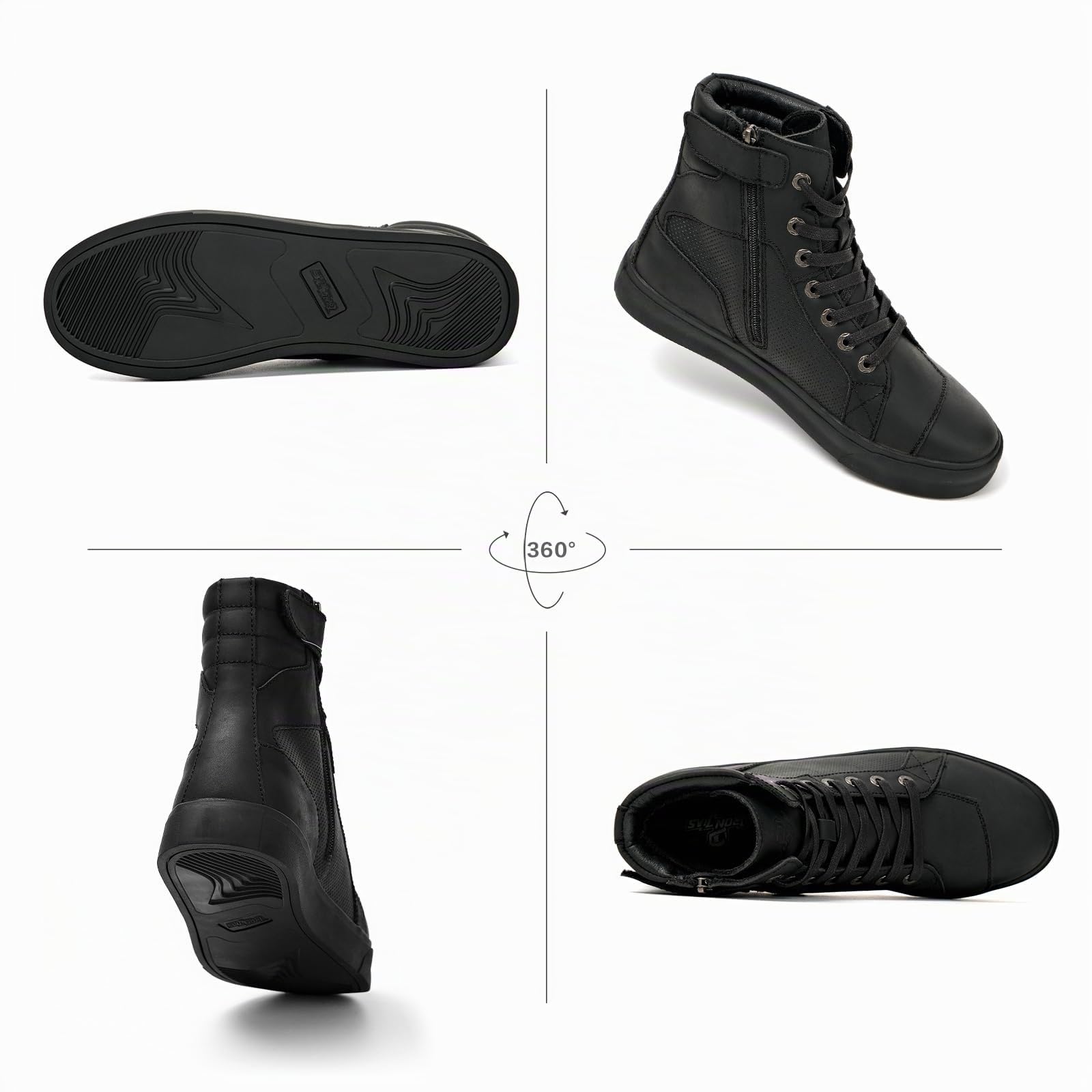 Zapatos de Moto para Hombre de Cuero Botas de Moto Zapatillas de Deporte de Moto Transpirable Informal Cremallera con Almohadilla de Cambio Suela Antideslizante (Negro, 45)