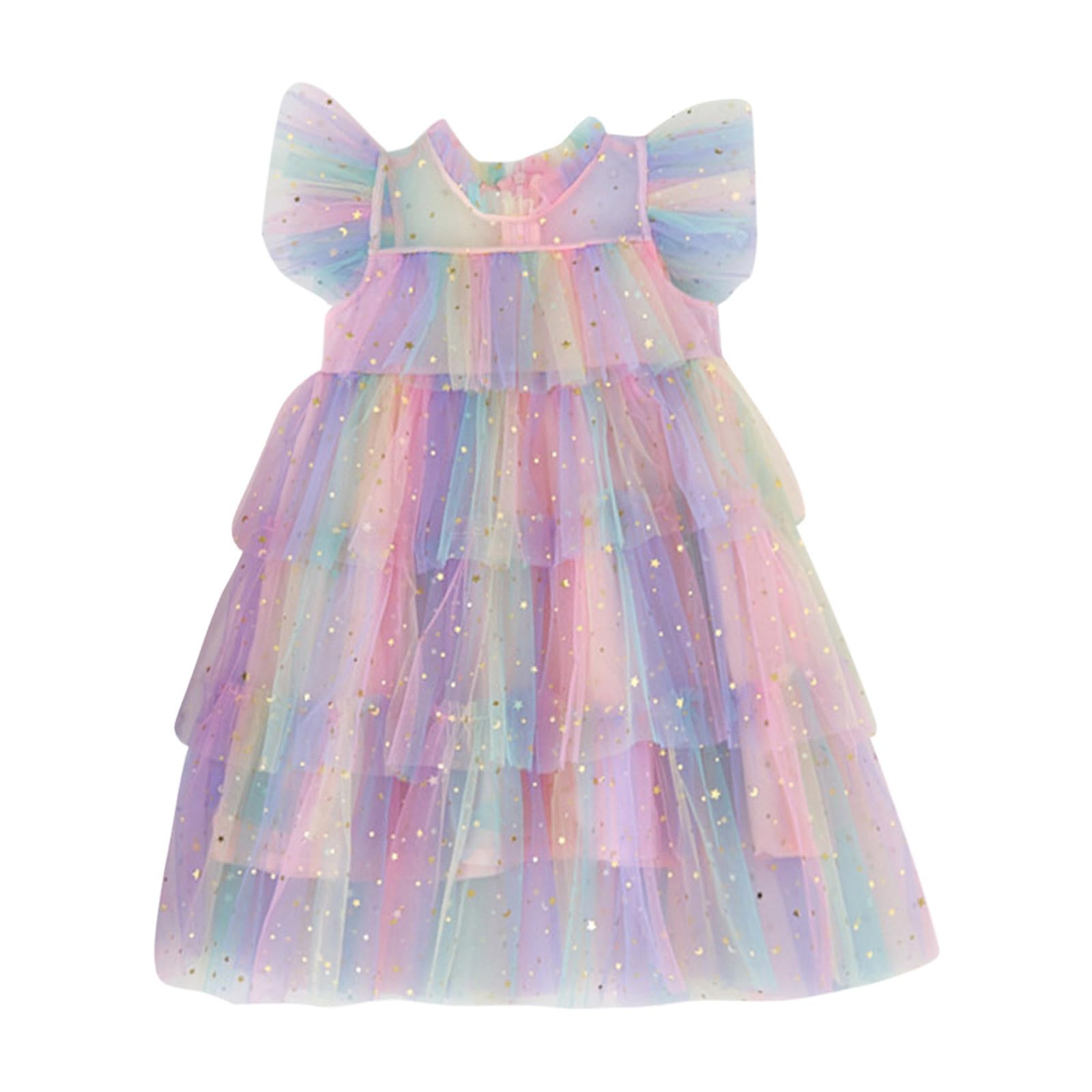 WWricotta E Shine Girls Abito Tutu Senza Maniche con Stella Arcobaleno per Feste, Concorsi, Celebrazioni, Occasioni Formali/A