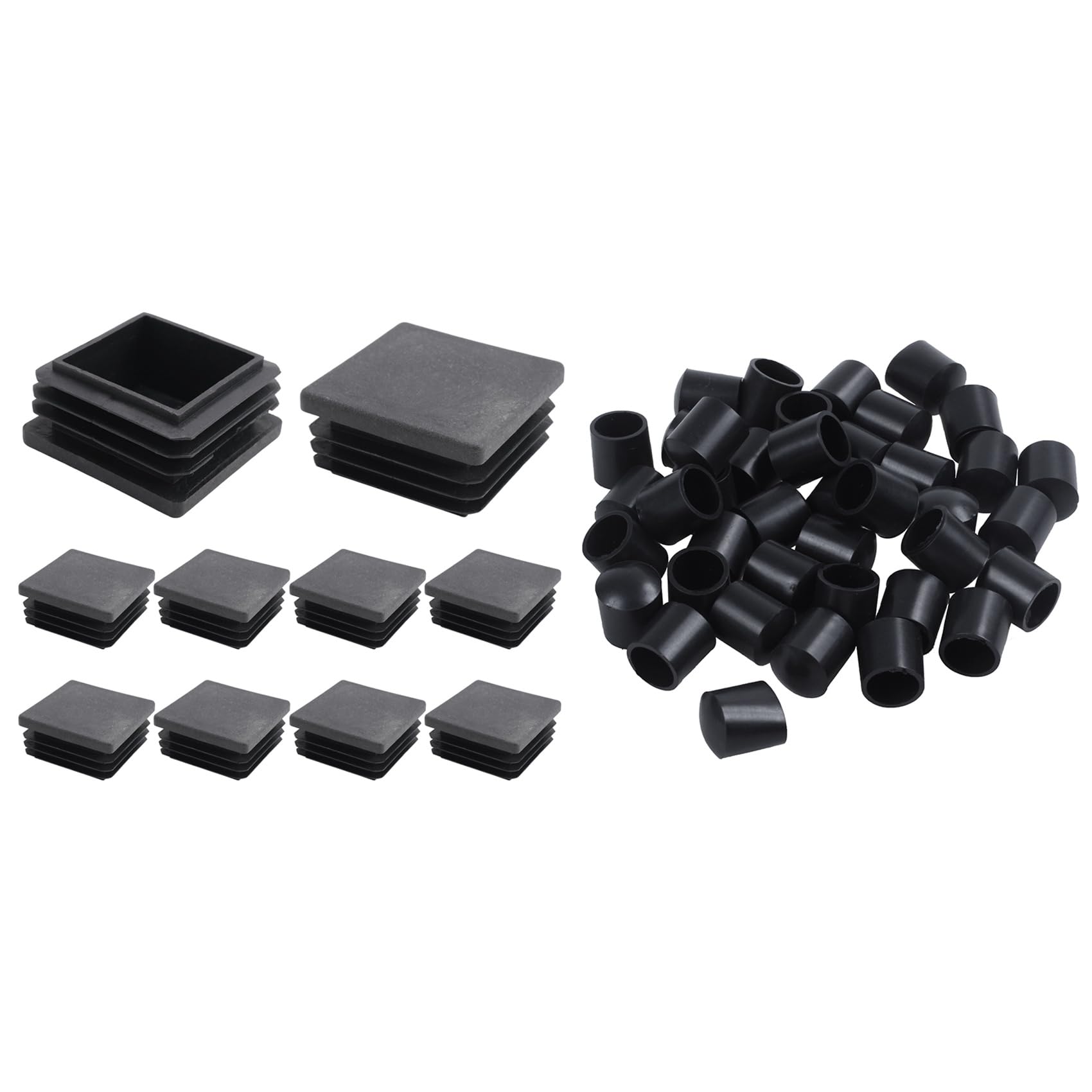 Oewwthy 50 Pcs Accessories:10 Pcs Square Blanking End Cap Tubing Tube Inserts 38mm x 38mm & 40 Pcs Rubber Caps Tube Ends 10mm