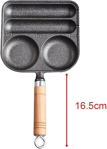 Miniatura 2 de Fenteer Sartén para asar salchichas y huevos, fabricante de prensatelas para perros calientes, hecho en casa de hierro fundido de 4 cavidades sin