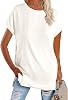 Camiseta de cuello redondo liso para mujer, con aberturas laterales, manga corta, deportiva casual 1