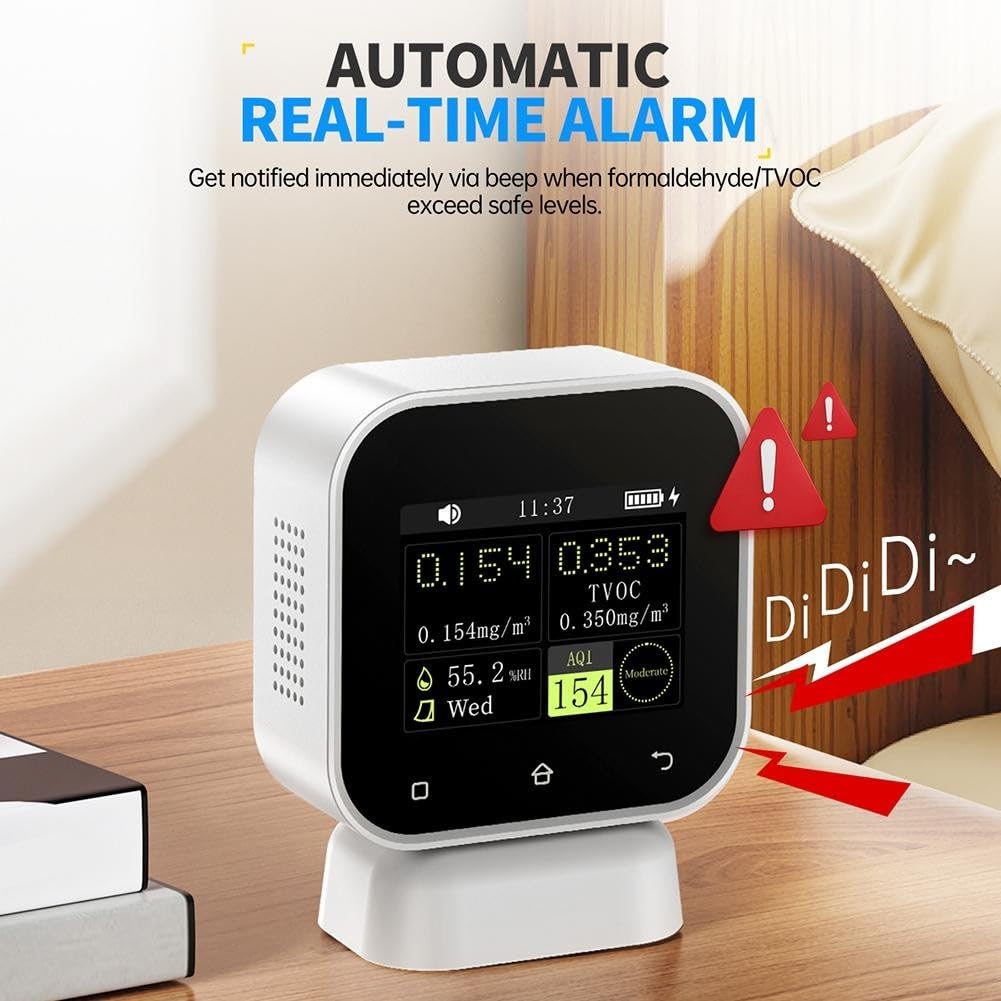 Rilevatore TVOC 4 in 1 con monitor della qualità dell'aria con display di umidità temporanea per ufficio domestico - dati in tempo reale nero SFD-02