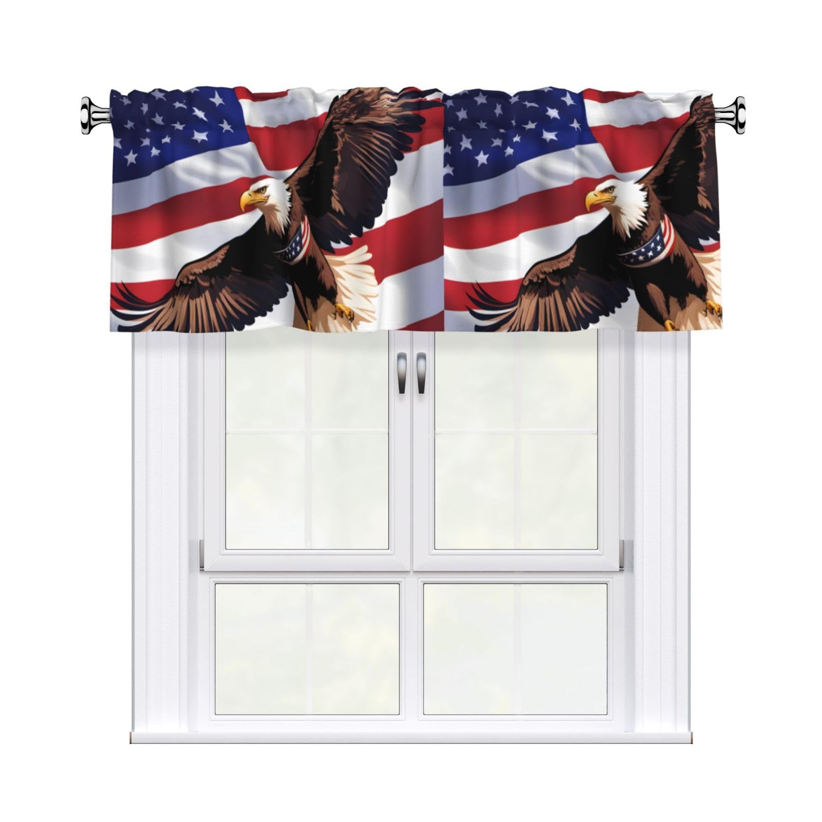 WHJDPP USA Patriotic Eagle with American Flag Prints Charming Kitchen Window Cover – 54x18 Inch Peach Skin Valance with Decorative Print