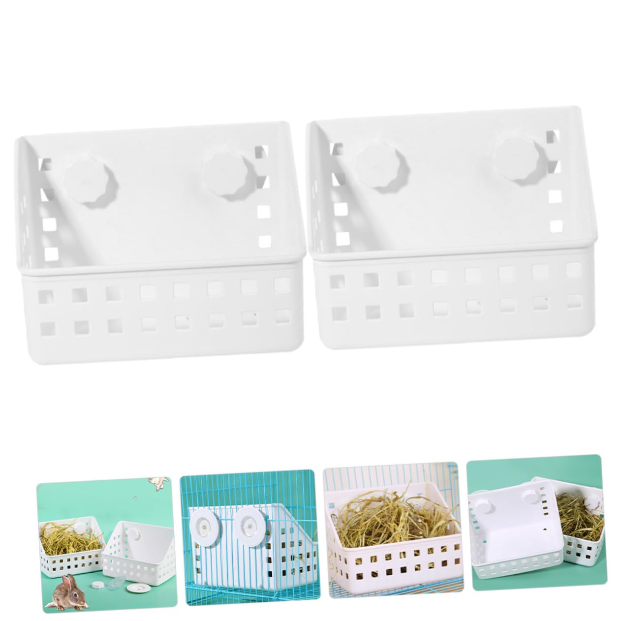 Râtelier à Foin pour Lapin à Fixation Fixe, Lot de 2, Plastique Blanc