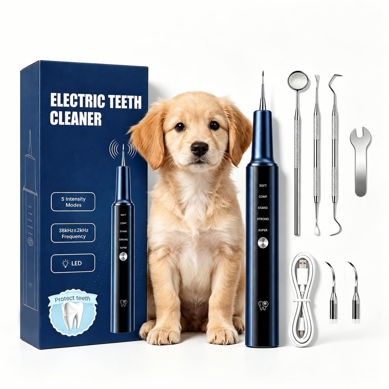 Dog Plaque Remover for Teeth, Pet Teeth Cleaning Products for Tartar & Plaque Off, with LED-Light, Dog Toothbrush for Dental Care