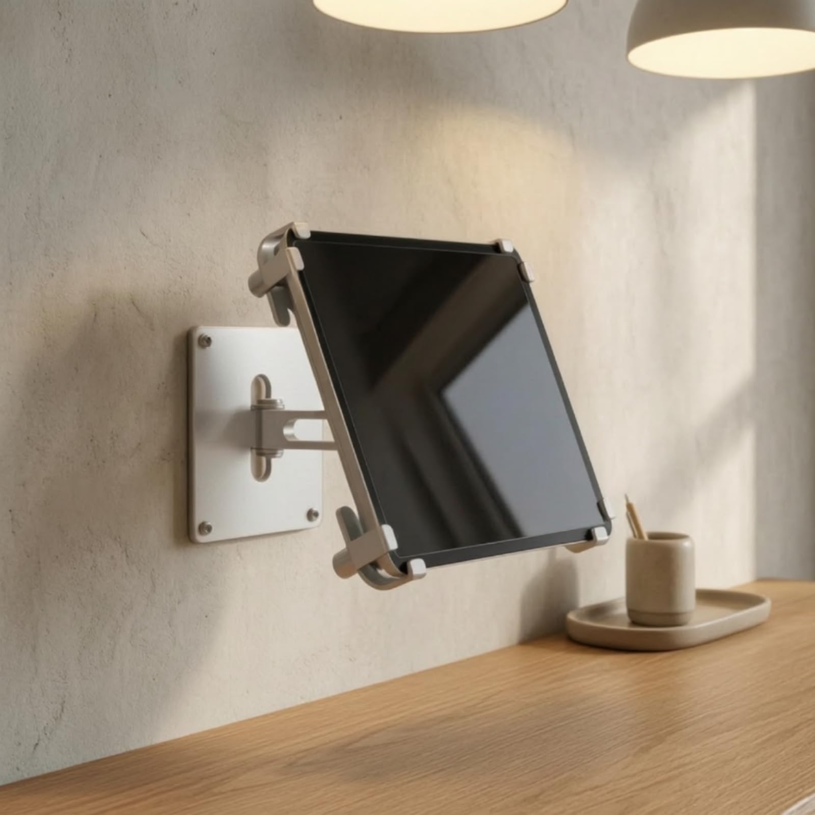 Soporte para Tablet de Pared Brazo Plegable con Rotación Placa con Antirrobo Clips Laterales Cuerpo en Aleación de Aluminio Compatible hasta 13, Plata, 13 Pulgadas