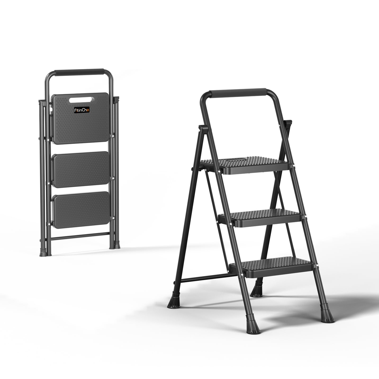 FitinOne Folding 3 Step Ladders with Wide AntiSlip Pedal for Adult