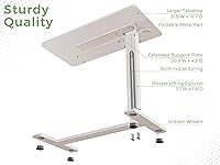 Vista 5 de Mesa plegable para colocar sobre la cama con ruedas, mesa de noche médica ajustable en altura con resorte de gas, escritorio grande para laptop