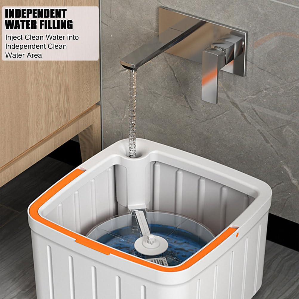 Fregona giratoria y Cubos con Juegos de escurridor, diseño de Doble Compartimento, 6 recambios de mopas de Microfibra y 2 Postes Ajustables, Kit Completo de Limpieza de Suelos