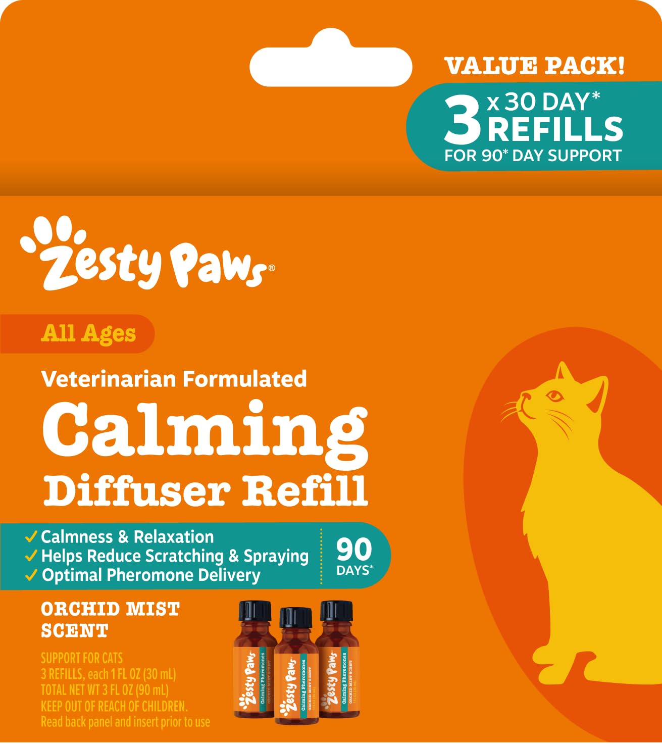 Zesty Paws 30 Day Cat Pheromones Calming Diffuser Plug-in Starter Kit - Cat Calming Diffuser for Cats with Stress, Urine Spraying, Scratching, Excessive Grooming & Aggression - 3 Pack Refill