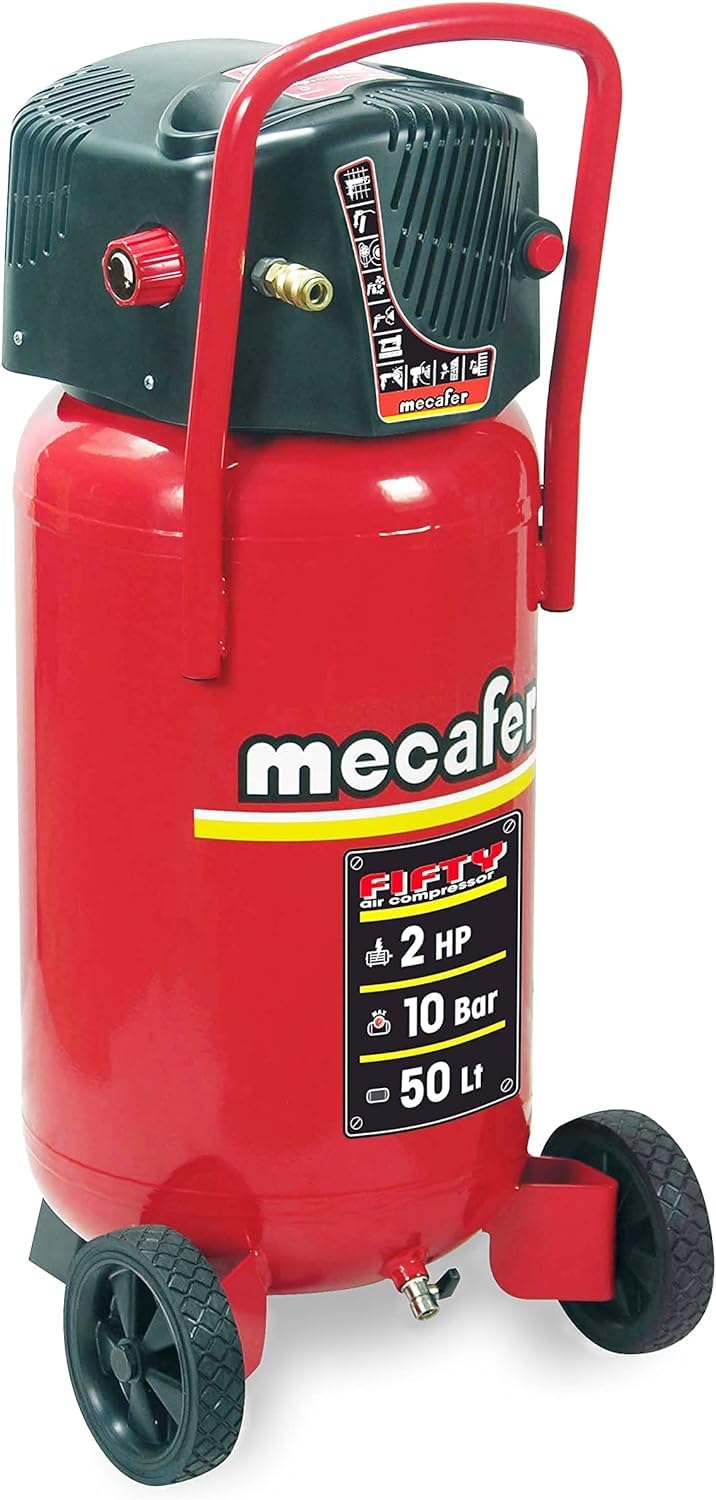 Mecafer 425090 Compresseur 50 L 2 hp fifty mecafer & 176007 Tuyau 7,5m 8x13mm pvc armé raccords rapides
