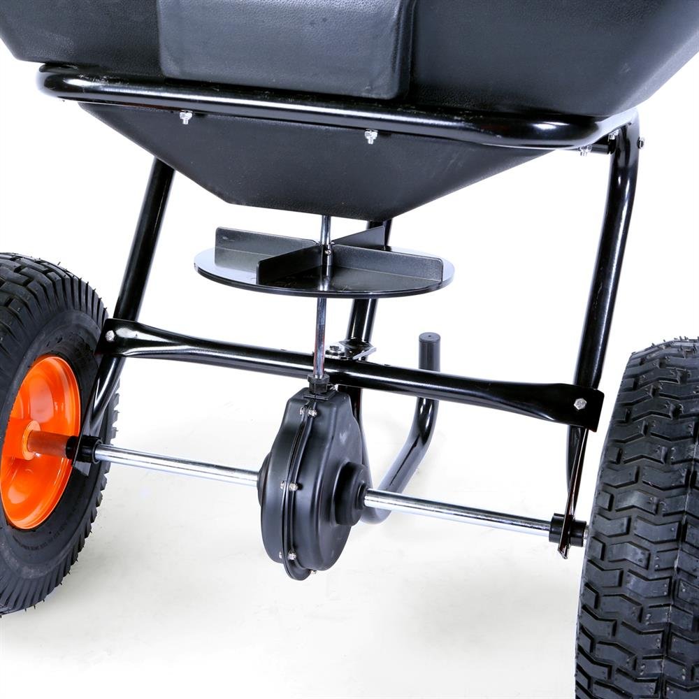 Esparcidora centrífuga sobre Ruedas FUXTEC FX-GS56-56 kg de Capacidad, sembradora centrífuga para Semillas, abono, Sal, Grava, dosificación Continua, diseñada para una Velocidad de Empuje de 5 km/h.