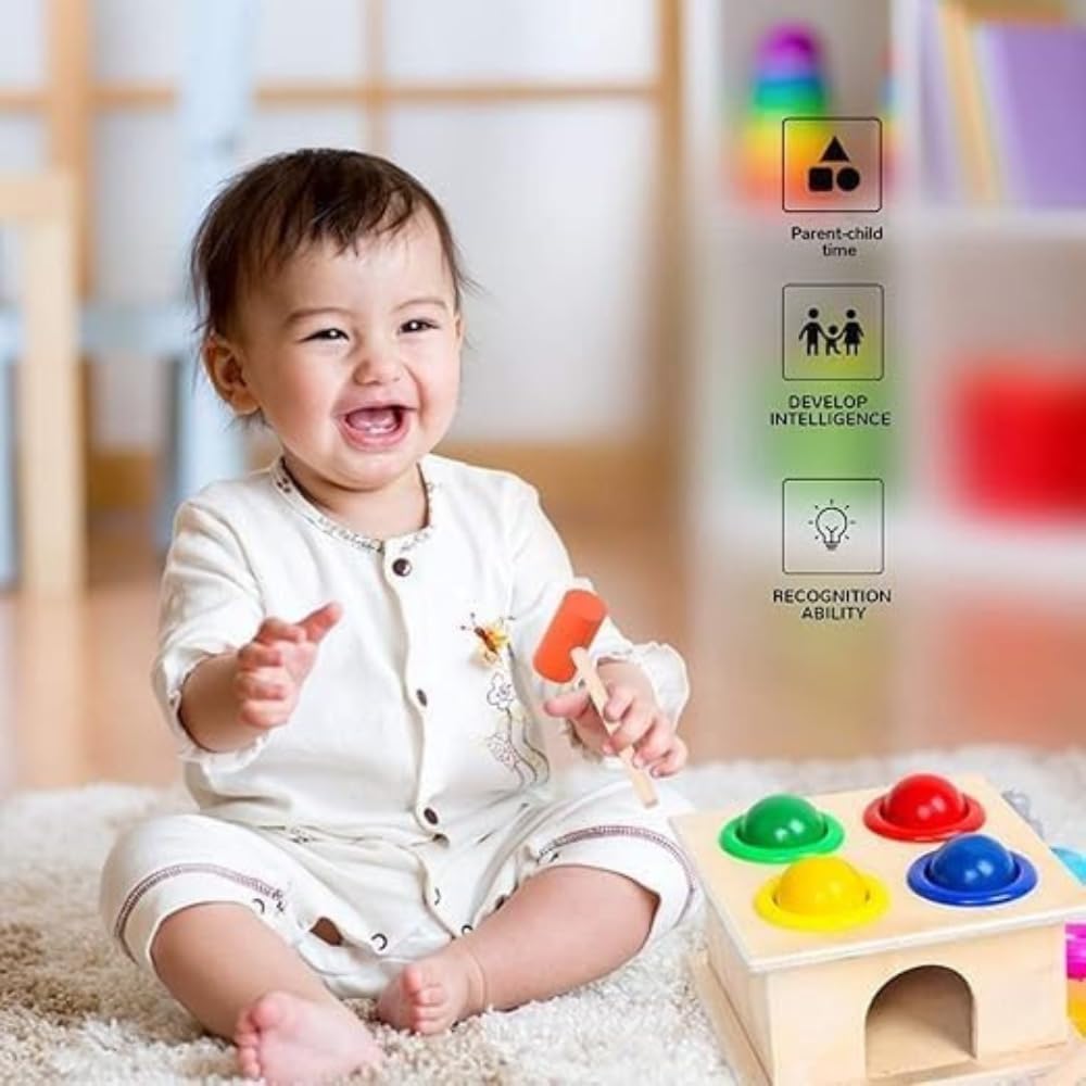 SubiMouIQ Wooden Hammer Ball Knock Pounding Bench with Box Case Fine Motor and Dexterity Skills Early Educational Toy Set for Kids 3+ Years (Hammer Ball) - Image 2 thumbnail