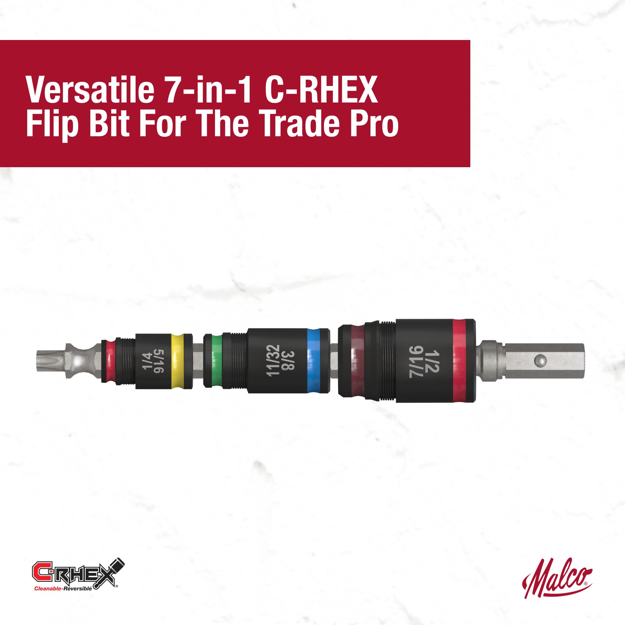 Malco 7-in-1 C-RHEX® Flip-Bit Socket Set with 3 cleanable