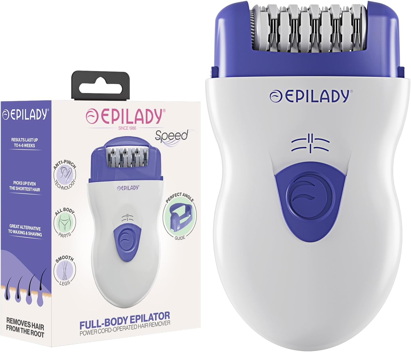 Epilady Speed Corded Epilator for Women – Dual-Speed 40-Disc Root Hair Removal Device for Legs, Underarms and Bikini Area Compact Waterproof Anti-Pinch Design for Smooth Long-Lasting Results