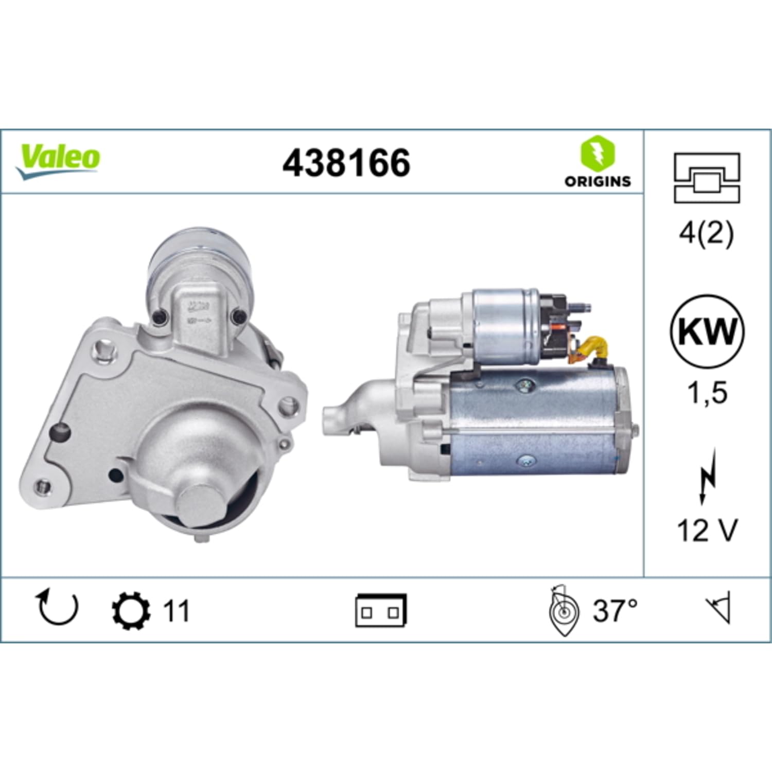 Valeo Motorino d'Avviamento 438166-1,5 kW - 11 Denti - 12 V | Compatibile con: CITROËN BERLINGO Kasten/Großraumlimousine, BERLINGO MULTISPACE, BERLINGO Pritsche/Fahrgestell, C1, C2