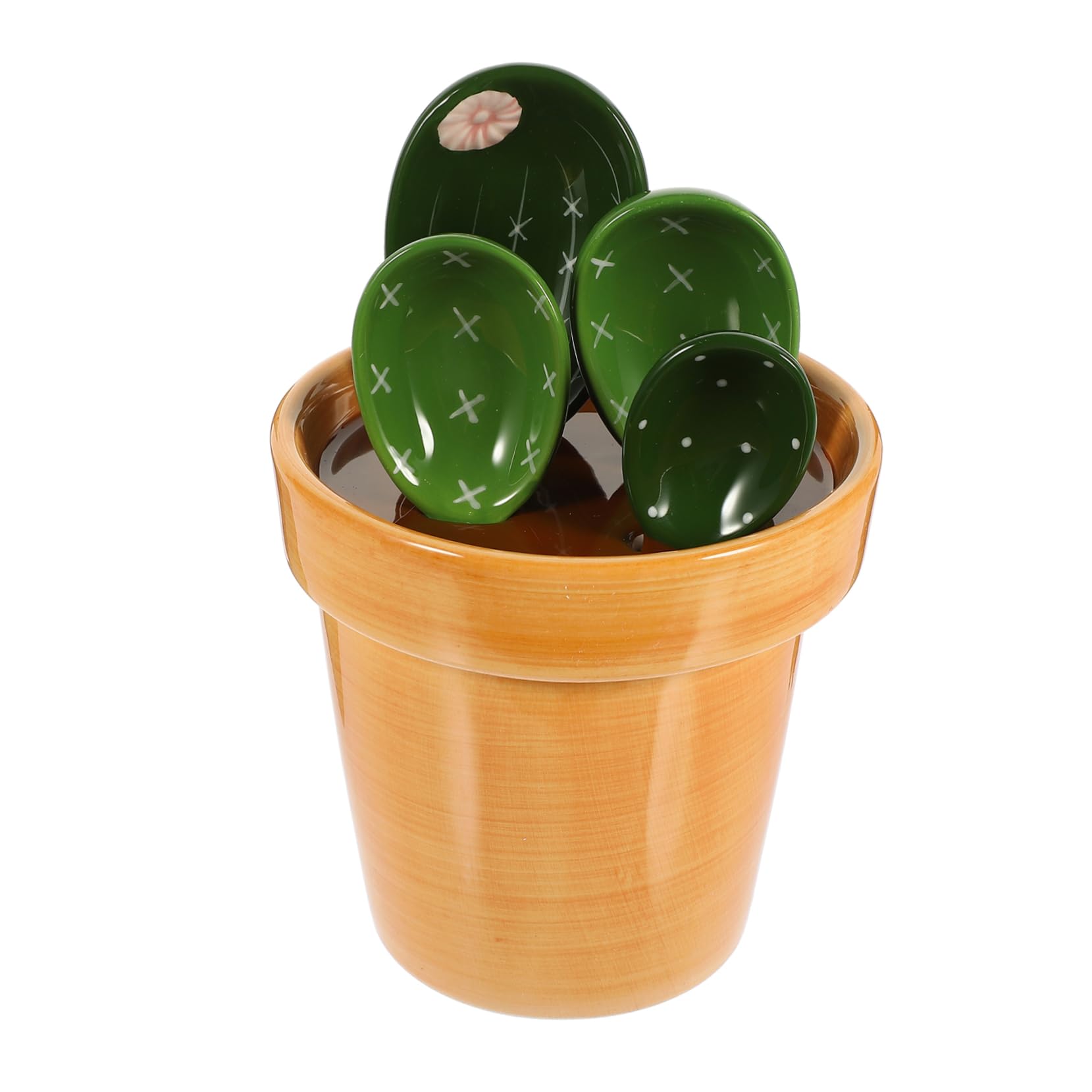 SHOWERORO Cucharas Medidoras Cerámica Cactus 5 Piezas Base Soporte Ergonómicas Para Ingredientes Secos y Líquidos Cocina Hogar Accesorio De Medición Creativo