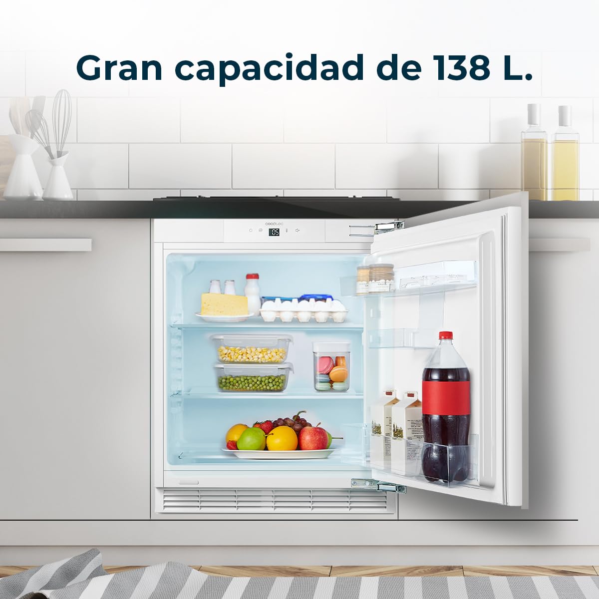 Cecotec Mini Nevera Integrable de 138 L Bolero CoolMarket TT BI 138 White E. Altura 81,8 cm y 59,5 cm de Ancho, Display Touch, Fast Cooling, Puerta Reversible, Temperatura Regulable, Blanco