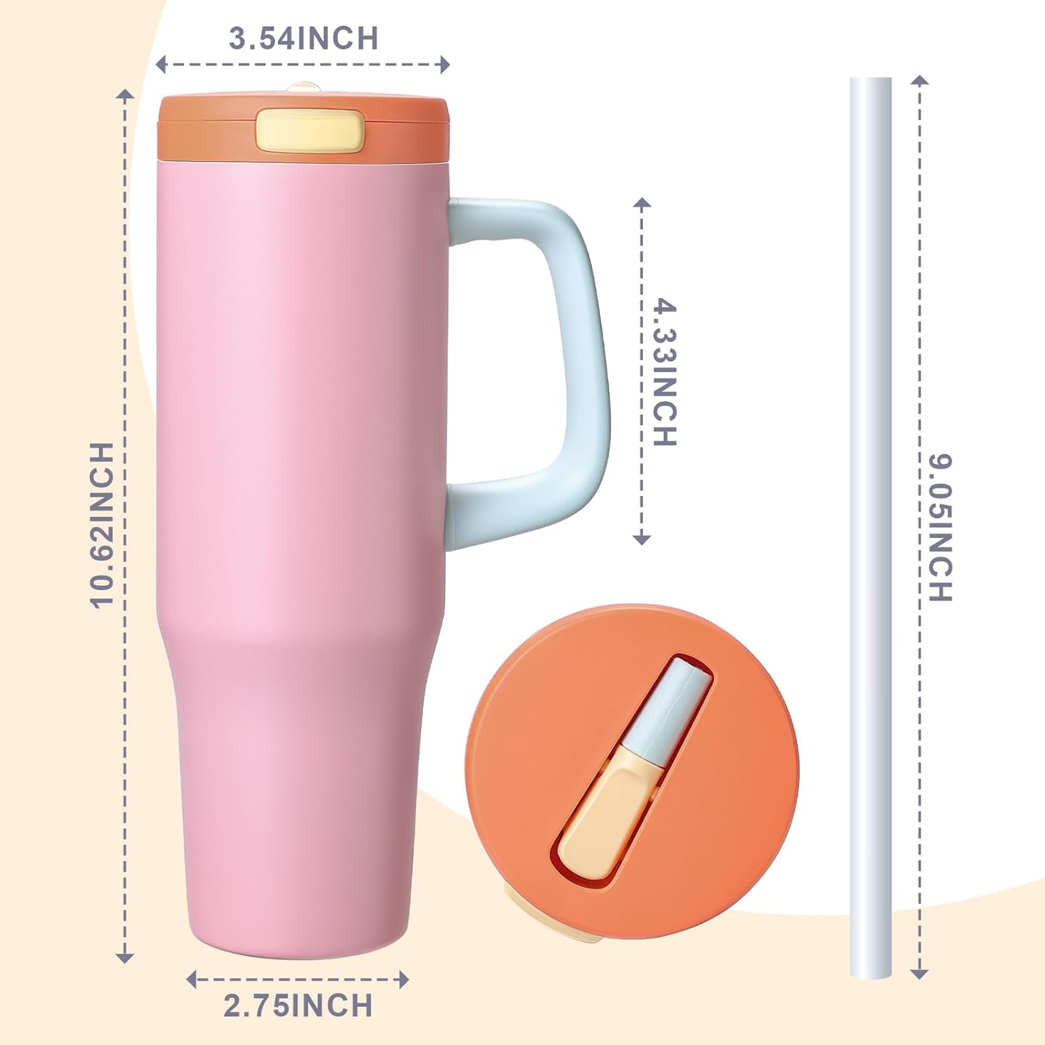 40 oz Tumbler with Handle and Straw,100% Leakproof Insulated Tumbler with Lid and Straw,Stainless Steel Water Bottle,for Home Office Travelling,Fits in Cup Holder (Sakura Pink) - Image 2