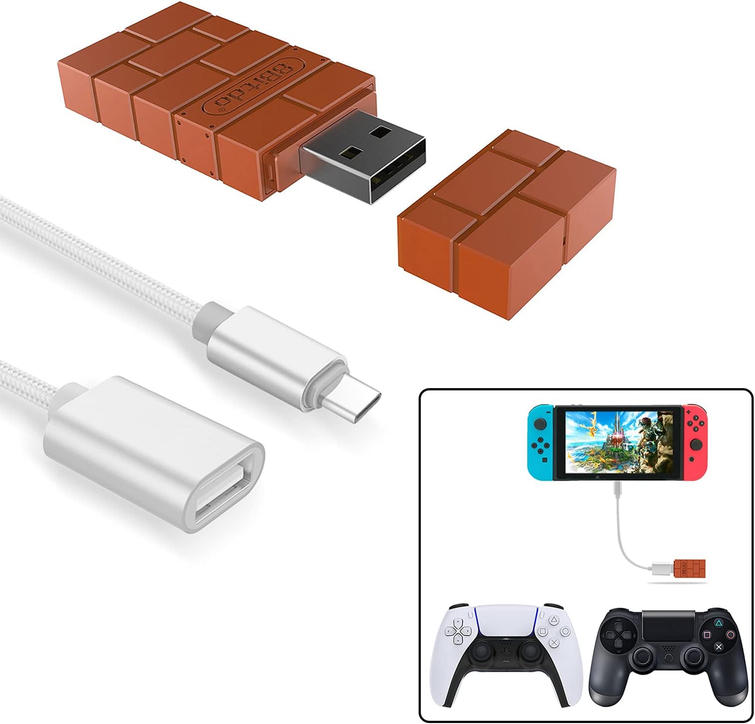 8Bitdo Wireless Controller Adapter for Nintendo Switch,Windows,Mac & Raspberry Pi with a OTG Cable