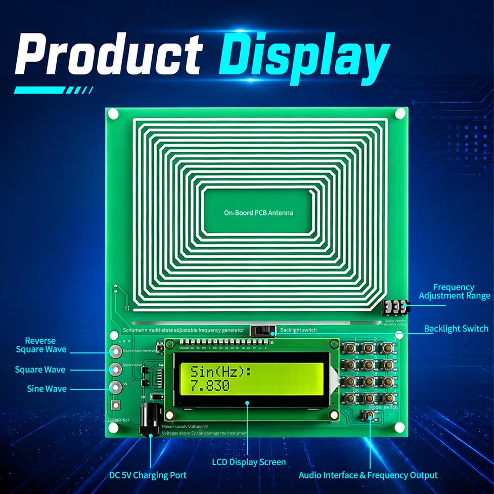 7,83 Hz Schumann Frequenz Generator, Einstellbare Frequenz 0,001 Hz bis 200 kHz, Frequenzgenerator Gerät mit LCD Display & USB, Tragbarer Resonanzgenerator für Schlafzimmer & Büro