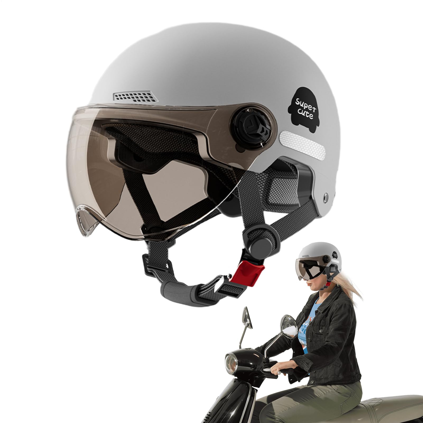 Demi-casque de moto - Casque de sécurité multi-sport avec pare-soleil, cruiser et scooter - Pour homme et femme - Léger - Protection urbaine - 45 à 65 cm