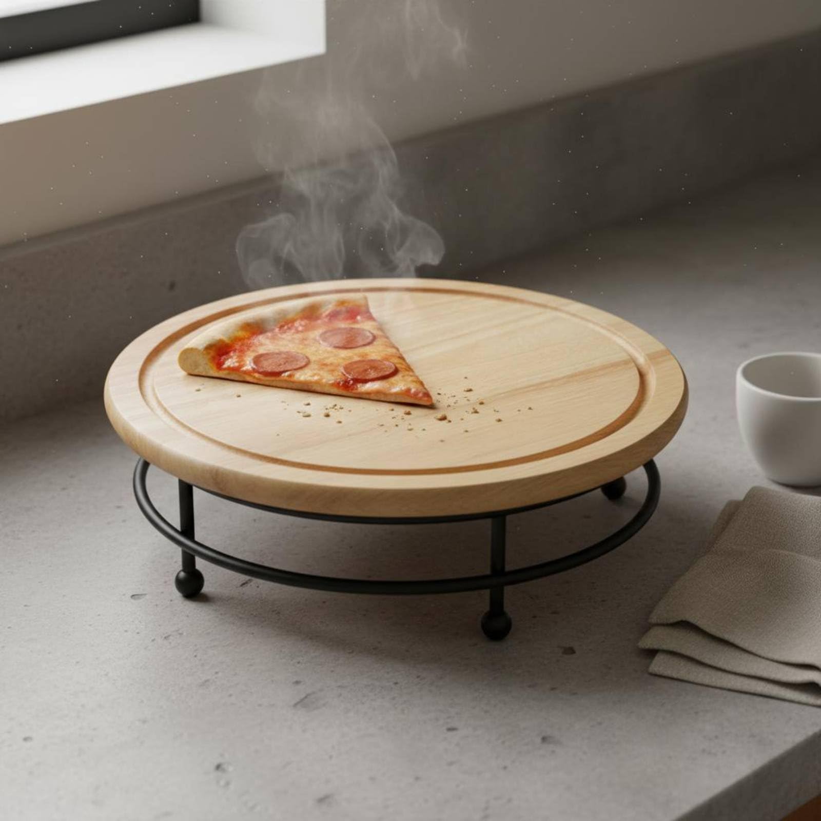 Qianly Alzatina per Pizza in Design in Legno Elegante Espositore per Dolci Stile Rustico Multiuso Porta Cupcake Rustico per Ristoratori, Brunch, Pasticceria, 30CM, Rovere Scanalato