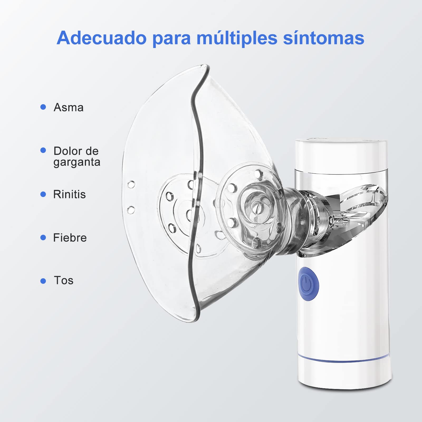 Nebulizador Eléctrico Inhalador Portatil Ruido Bajo USB Recargable con Boquilla y 1 máscara de adulto y 1 máscara de niño