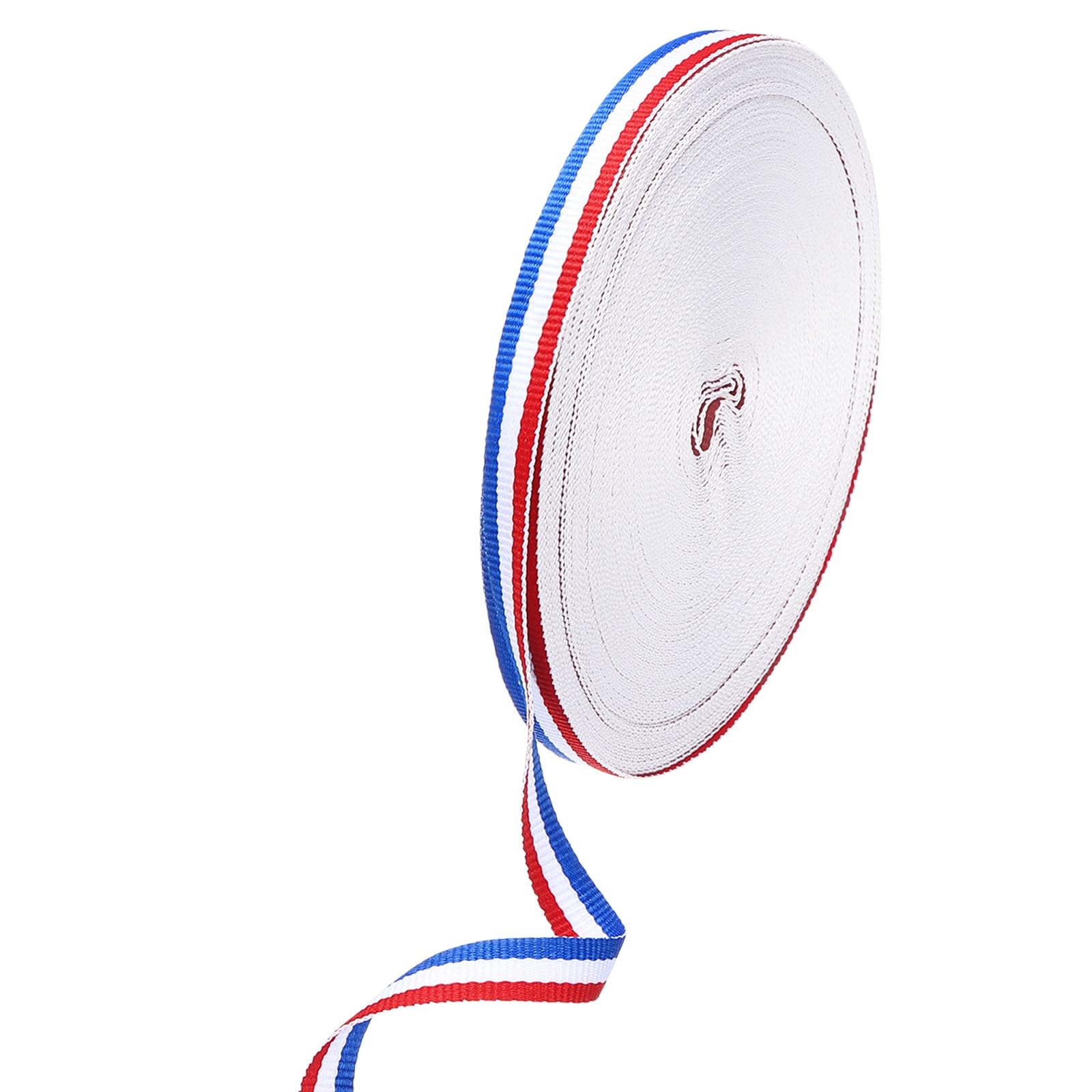 M METERXITY Stripe Ribbon (1cm x 23 Meters, Red/White/Blue) Polyester Stripe Grosgrain Fabric Ribbon, Apply to Gift Wrapping/Wedding Decor/Craft Wrap