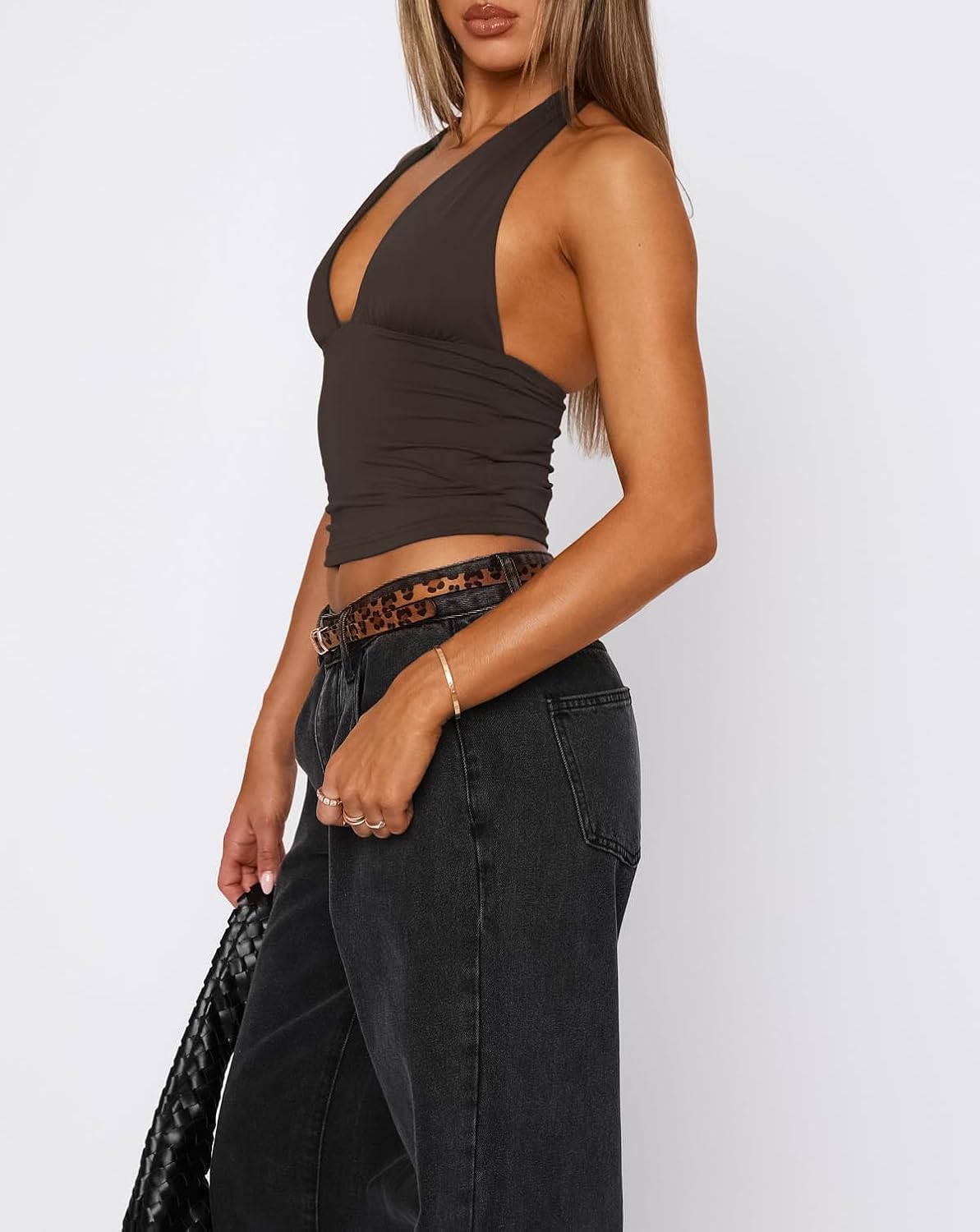 Womens Backless Halter Tops Deep V Neck Sexy Crop Tank Top Open Back Sleeveless Slim Fit Y2k Summer Tops - Image 2