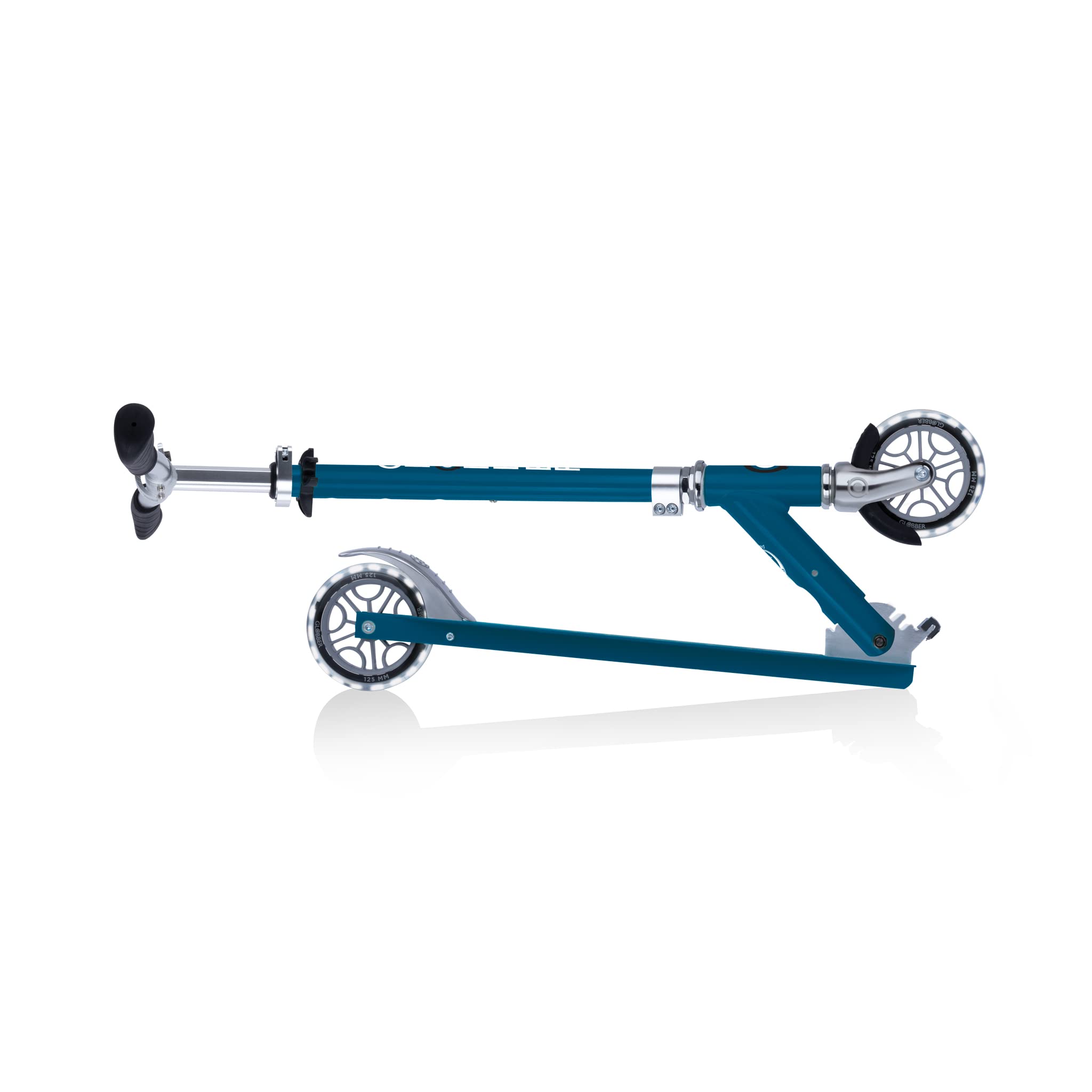GLOBBER FLOW ELEMENT LIGHTS: całkowicie aluminiowa hulajnoga z 2 kołami z podświetlanymi kółkami dla dzieci i nastolatków (w wieku 5+) - BENZYNOWA NIEBIESKA