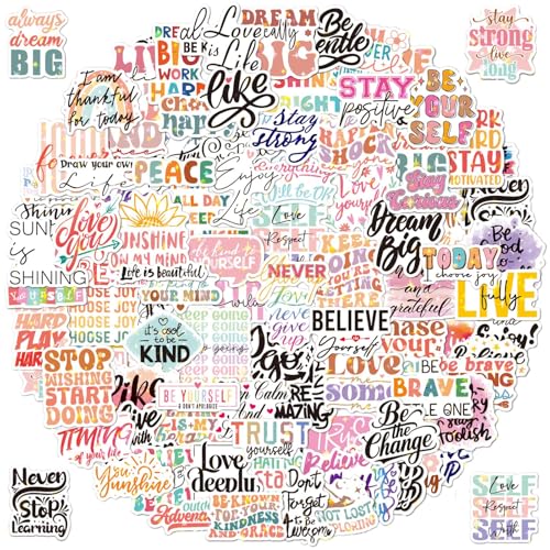 Kabwea 100 pezzi adesivi con citazioni positive, adesivi estetici, adesivi per diario, adesivi vintage