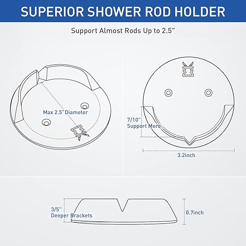 Miniatura 5 de Soporte para barra de cortina de ducha para pared, retenedor adhesivo de barra de tensión de baño con soporte ancho, incluye cintas fuertes para