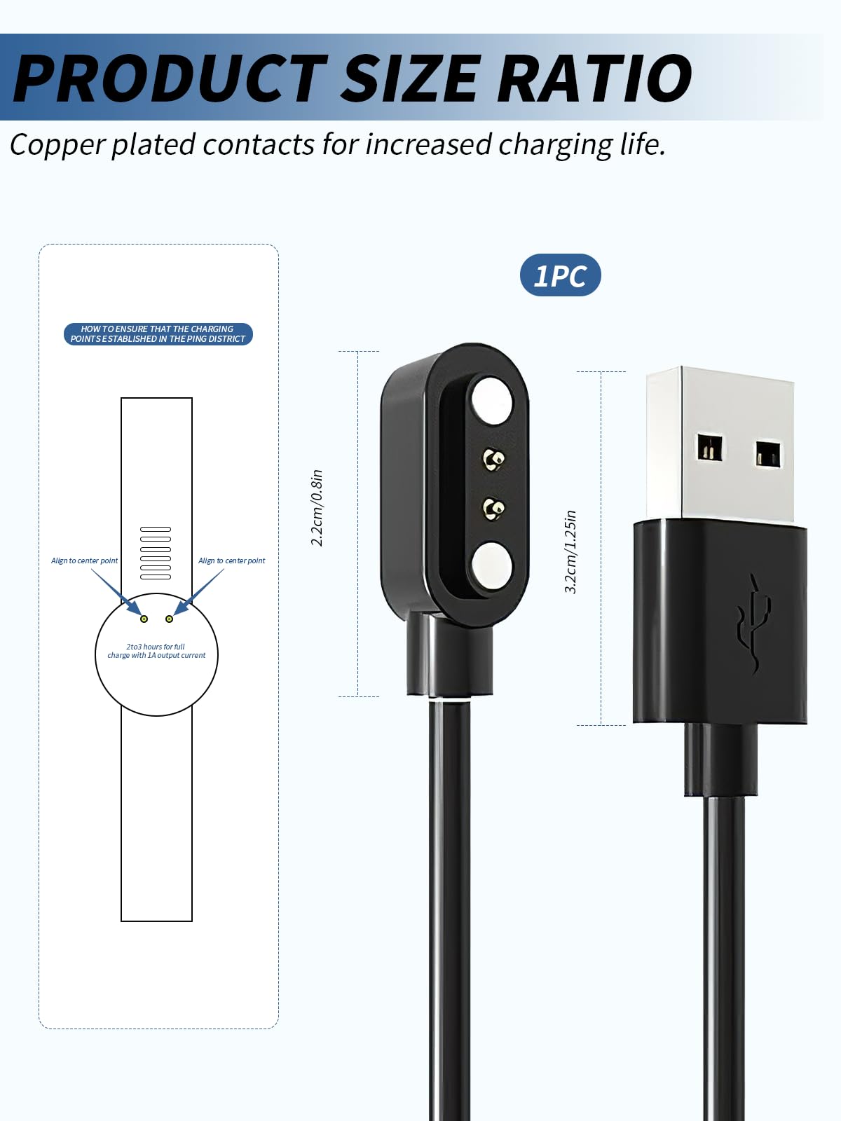 Cavo Ricarica Magnetico Per Smartwatch Jugeman/Motast/Togala - Compatibile Con Modelli P99 E Y66 1.96" - Doppio Cavo USB - Foto 5