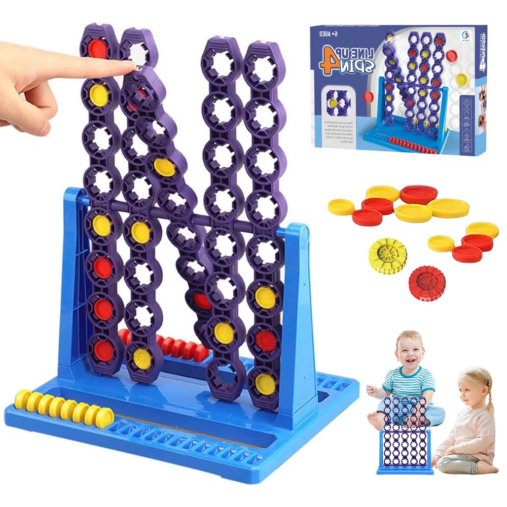 LUFEIS 4 Spin Board Game, 2 Players Strategy Board Game for Adults or Kids, Classic Four in a Row Game with Upgraded Spinning Gameplay, 4 in a Row Board Game for Travel Party Friends Gathering