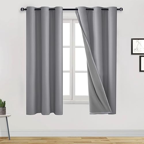 DWCN Cortina 100% opaca para dormitorio, 63 pulgadas de largo, para oscurecer la habitación, con ojales en la parte superior, cortinas de ventana,