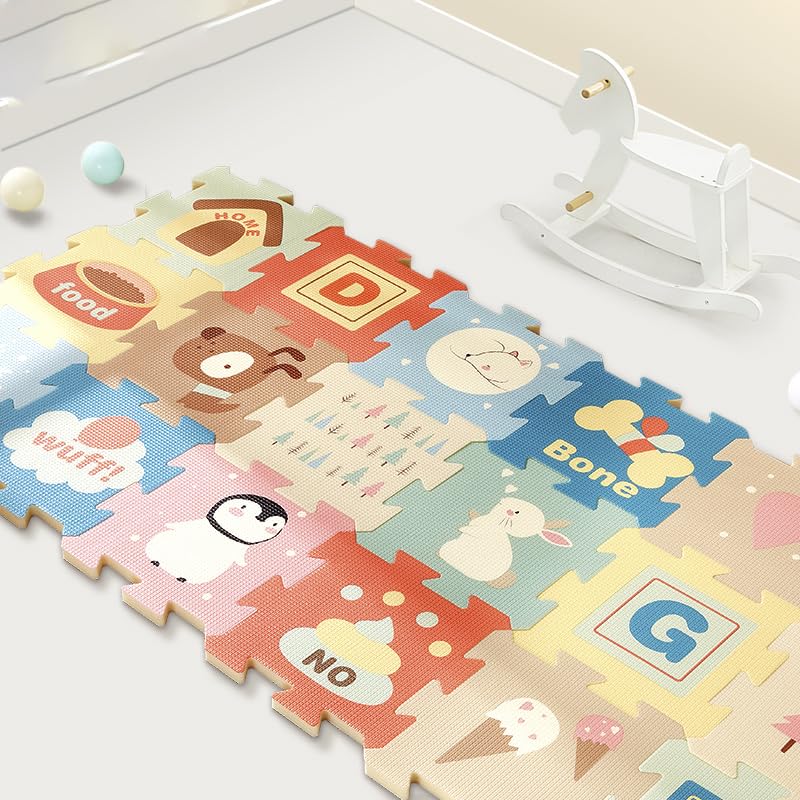 BG-BABYGO Baby Play Mats, 32”x 32” Puzzle with 9 Foam Tiles, Crawling Mat with Interlocking Tiles, Puzzle Mat Pieces, Neutral Playmat for Toddlers & Infants Play Pen (Numeral)