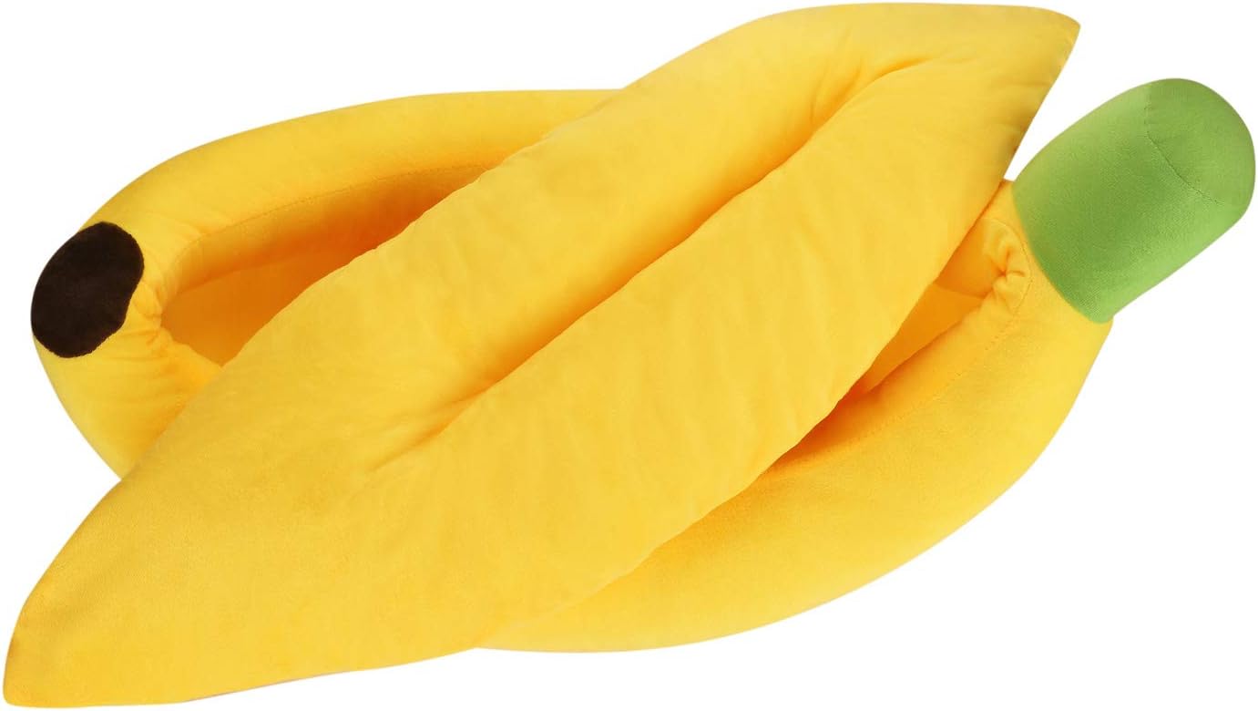 review Banana Shape Pet Bed Washable Warming Plush Cat Bed Indoor Small Cat Dog House Calming Cat Mat Cozy Puppy Sleeping Bed All Season Pet Supplies with Cushion
