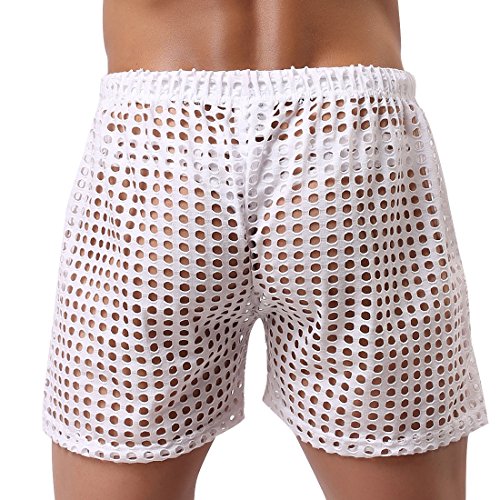 TiaoBug US Mens Hollow Openwork Drawstring Lounge Underwear Boxer Shorts White Size Medium3