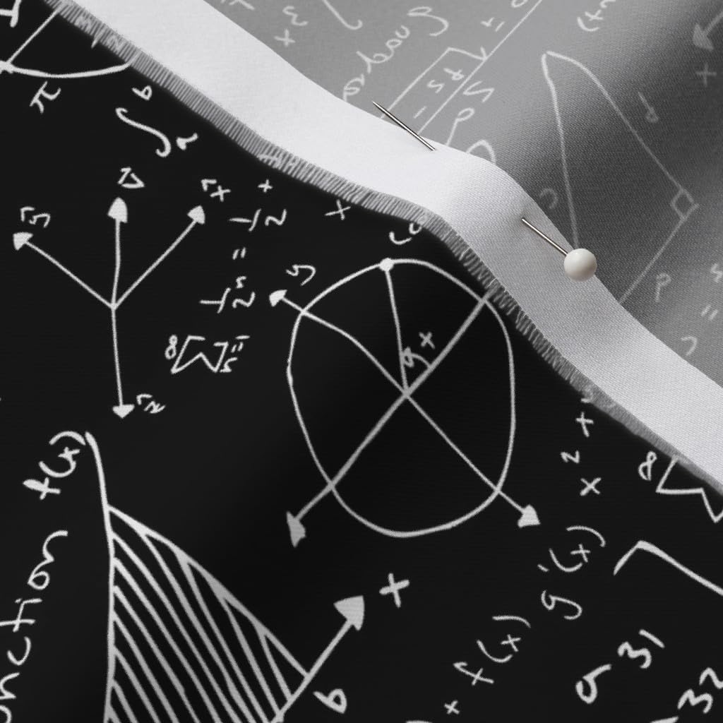Spoonflower Fabric - Equations Dark Geek Nerd Math Pi Day Pretty Handwriting Chic Science Printed on Organic Cotton Sateen Fabric by The Yard - Sewing Quilting Apparel Home Decor