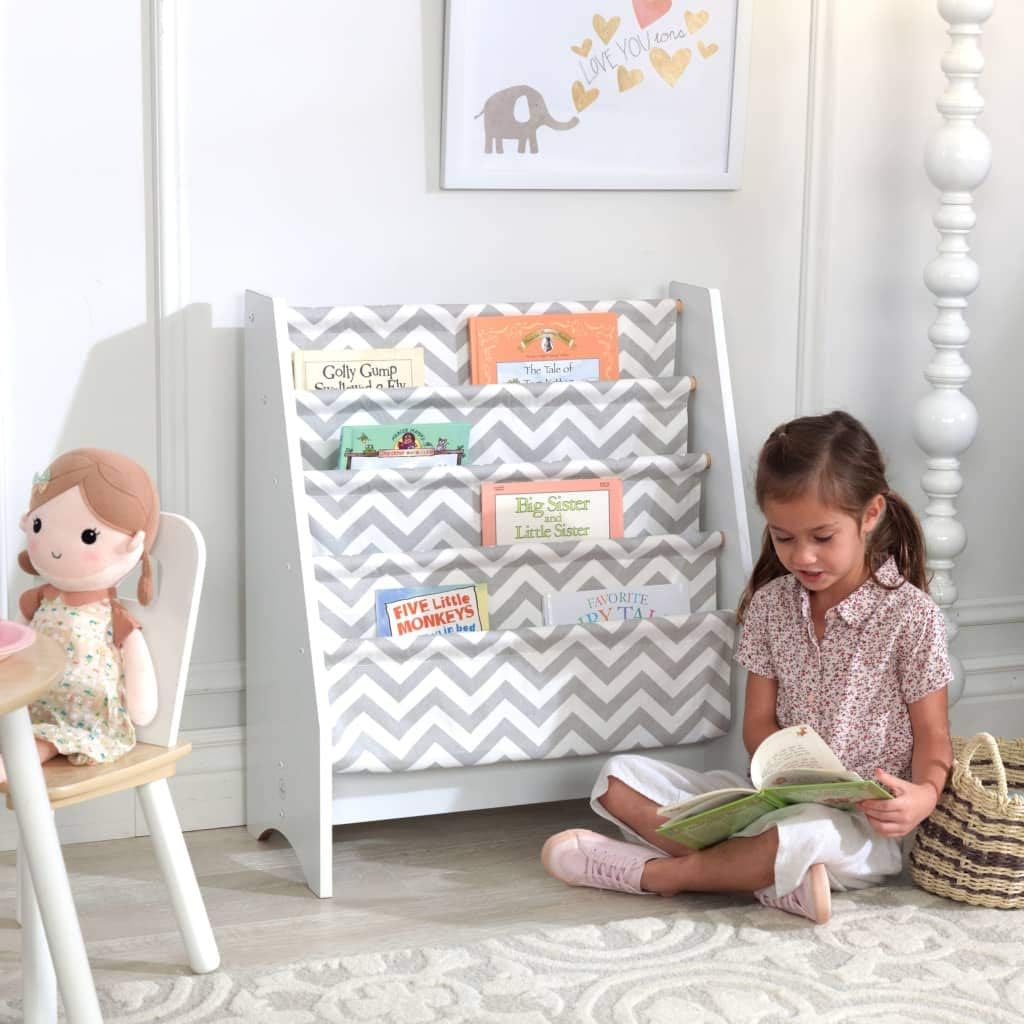 Onе-Dау Sаlе: Uр tо 40% оƒƒ KidKraft Wooden Sling Shelf Bookcase - White and Gray Chevron Pattern - Canvas Fabric, Kids Bookshelf, Young Reader Support, Gift for Ages 3+ 50% оƒƒ Dіѕсоunt KidKraft Wooden Sling Shelf Bookcase - White and Gray Chevron Pattern - Canvas Fabric, Kids Bookshelf, Young Reader Support, Gift for Ages 3+