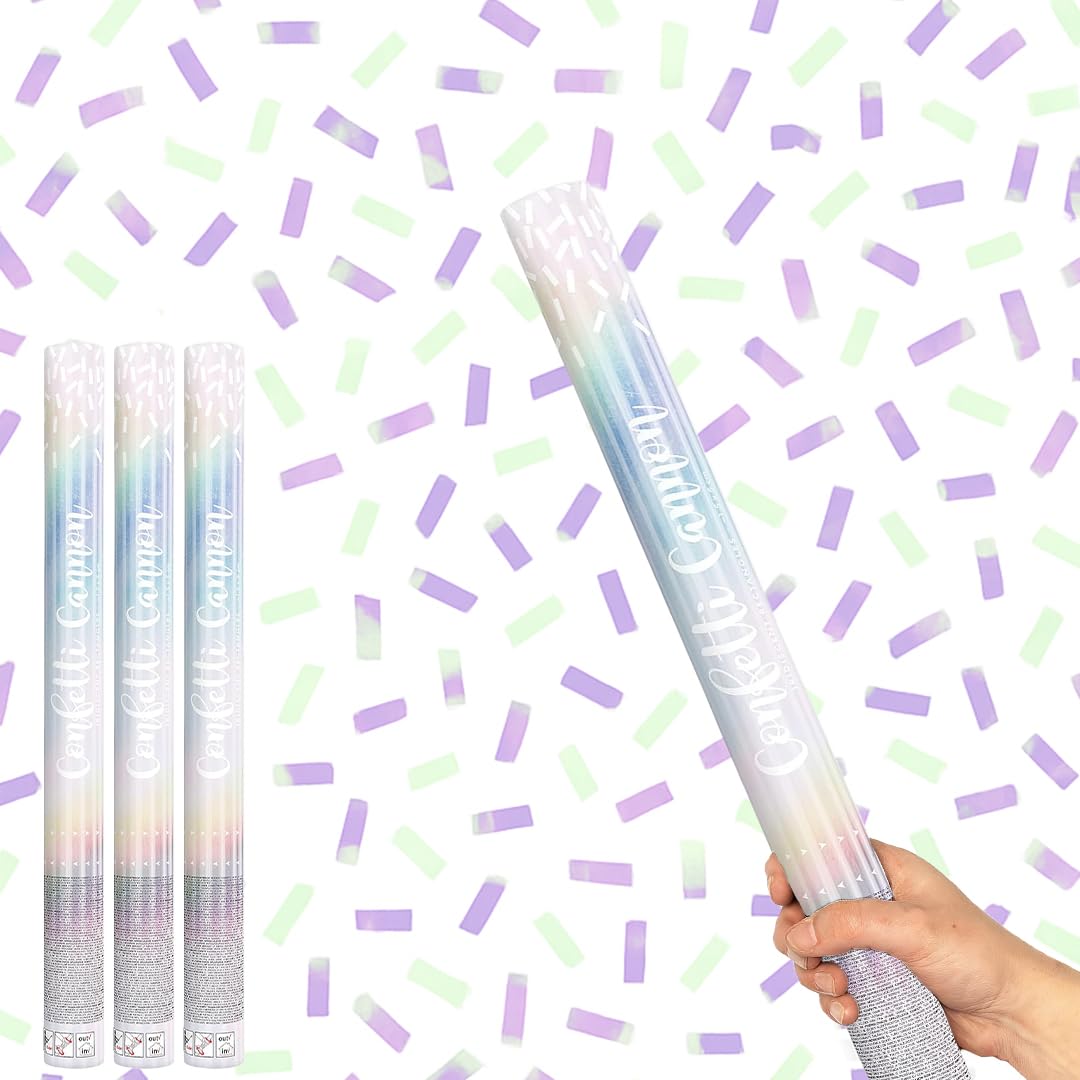 Iridescent Metallic Large Confetti Cannon 60cm – Pack of 3 – Party Poppers Party Confetti Shooter Popper for Weddings, Birthdays, New Year, Celebrations & Events