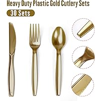 Vista 3 de Lzerking Juego de suministros para fiestas: 210 piezas de platos de papel de puntos blancos y dorados, vasos, servilletas y cubiertos resistentes